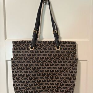 Michael Kors large tote with signature MK cloth exterior